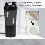 XTKS Shaker Bottle - Protein Shaker Cup with Storage Compartments - Leak-proof Workout Shake Bottles with Mixer for Smooth Mixing-500ML/16oz (PURE BLACK)