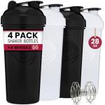 GOMOYO 4-Pack - 28 Ounce Protein Shaker Bottle for Mixes, 4xWire Whisk, Leak Proof Bulk Supplement Mixes and Pre-Workout Shaker Cups, Dishwasher Safe & BPA Free, Black & White