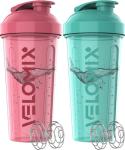VELOMIX -2 Pack- 28 oz Protein Shaker Bottles for Protein Mixes - 2x Wire Whisk | Leak Proof Shaker Cups for Protein Shakes | Protein Shaker Bottle Pack (Pink/Turquoise)