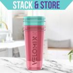 VELOMIX -2 Pack- 28 oz Protein Shaker Bottles for Protein Mixes - 2x Wire Whisk | Leak Proof Shaker Cups for Protein Shakes | Protein Shaker Bottle Pack (Pink/Turquoise)