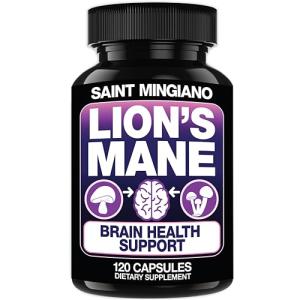 Saint Mingiano Lion's Mane Mushroom Supplement | 120 Capsules: Alpha Brain Enhancement of Cognitive Clarity, Focus with Our Specialty Blend 4 Mushroom Mycelium Formula
