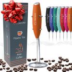 Elementi Portable Milk Frother & Stand – Compact Mixer for Powdered Drinks and Coffee, Electric Whisk Hand Blender, Specialty Kitchen Appliance (Pumpkin Orange)