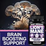 Saint Mingiano Lion's Mane Mushroom Supplement | 120 Capsules: Alpha Brain Enhancement of Cognitive Clarity, Focus with Our Specialty Blend 4 Mushroom Mycelium Formula