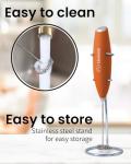 Elementi Portable Milk Frother & Stand – Compact Mixer for Powdered Drinks and Coffee, Electric Whisk Hand Blender, Specialty Kitchen Appliance (Pumpkin Orange)