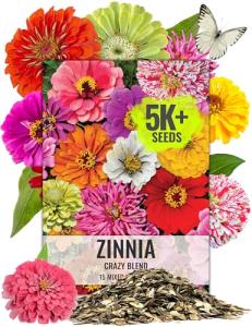 Seed Needs Crazy Zinnia Seeds 15+ Varieties Specialty Blend | 5,000+ Seeds Zinnia Elegans Open Pollinated | Includes California Giants, Candystripe & State Fair Species | Bulk