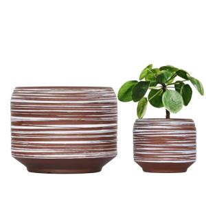 Gepege 6 Inch + 4 inch Ceramic Plant Pots for Indoor Plants, Small Large Round Succulent Orchids Flower Pot with Drainage Holes, Coffee
