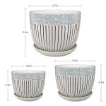 Ton Sin Grey Flower Pots,Texture Planter for Indoor Plants Set of 3 Ceramic Flower Pots with Saucer,Cute Garden Pots Succulent Pots（3 Pack,Grey