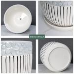 Ton Sin Grey Flower Pots,Texture Planter for Indoor Plants Set of 3 Ceramic Flower Pots with Saucer,Cute Garden Pots Succulent Pots（3 Pack,Grey