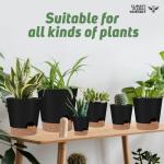 YNNICO Indoor Self Watering Planters with Drainage Holes and Saucers, 8, 7, 6.5, 6, 5.5, 5 Inches, Black, 6 Pots