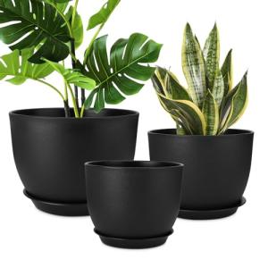 YNNICO Plant Pots 12/10/9 inch Set of 3, Flower Pots with Multi Mesh Drainage Holes, Large Planters for Indoor Outdoor Garden Plants and Flowers. (Black)