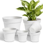 T4U Plant Pots 4/5/6/7 Inches Set of 6, Flower Pots for Indoor Plants, Plastic Pots for Plants with Mesh Drainage Hole and Saucer, Planter for Indoor Plants Cactus Succulent White
