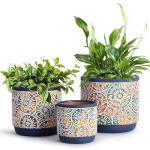 DeeCoo 3 Piece Ceramic Plant pots Indoor Pots Set with Drainage Holes, 5.7/4.7/3.5/inch, Modern Decorative pots Outdoor Plants Lilies, Cacti, Succulents, Snakes, and Bamboo (Blue)