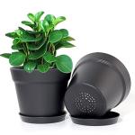 WOUSIWER 16 Pack 6 inch Plastic Planters for Indoor Flower Pots, Heavy Duty and Stylish 6 Inch Plant Pots for Indoor Plants with Drainage Holes and Tray for Plants, Flowers, Black