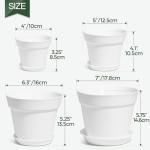 T4U Plant Pots 4/5/6/7 Inches Set of 6, Flower Pots for Indoor Plants, Plastic Pots for Plants with Mesh Drainage Hole and Saucer, Planter for Indoor Plants Cactus Succulent White