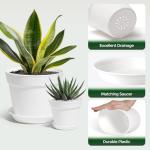 T4U Plant Pots 4/5/6/7 Inches Set of 6, Flower Pots for Indoor Plants, Plastic Pots for Plants with Mesh Drainage Hole and Saucer, Planter for Indoor Plants Cactus Succulent White