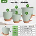 Vanslogreen Plant Pots Indoor 7/6.5/6/5.5/5 Inch Self Watering Planters for Indoor Plants with Drainage Hole, Plastic Flower Pots for Succulents, African Violet (Green)