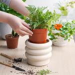 JOFAMY Tiered Bubble Ceramic Plant Pot, Creamy White 6 Inch Ceramic Planter with Drainage Holes, Flower Pot with Mesh Pad, Rubber Plugs, Plante Pots for Indoor Plants Outdoor, Modern Décor