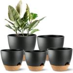 SE SUN-E Self Watering Plants Pot with Drainage Hole, Flower Plants Pots for Indoor & Outdoor, Black Plastic Self Watering Planters Succulent Pot 5pcs/Set