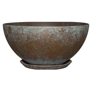 Classic Home and Garden Rosie Modern Planter w/Drainage - Contemporary Planter Bowls - Shallow Round Vases for Small Plants - Versatile Indoor & Outdoor Pots (10” Weathered Copper)