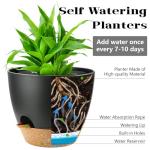 SE SUN-E Self Watering Plants Pot with Drainage Hole, Flower Plants Pots for Indoor & Outdoor, Black Plastic Self Watering Planters Succulent Pot 5pcs/Set