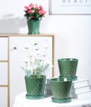 BUYMAX Plant Pots Indoor –5 inch Ceramic Flower Pot with Drainage Hole and Ceramic Tray - Gardening Home Desktop Office Windowsill Decoration Gift, Set of 4-Plants NOT Included (Patina)