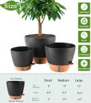 Fielda 8/10/12 Inch Self Watering Pots for Indoor/Outdoor Plants - Large Plastic Planter with Drainage Holes, Water Level Indicator & Deep Reservoir, Modern Decorative Flower Pots (Black)