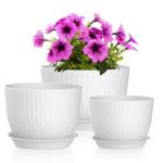 QRRICA Plant Pots 12/10/9 Inch Pots, Set of 3 Plastic Planters with Drainage Holes and Saucers,Plastic Flower Pots,Nursery Planting Pot for Indoor Out Door Plants（White）