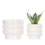 YFFSRJDJ 5.7 Inch +4.1 inch 2 pcs Ceramic Plant Pots for Indoor Plants, Rainbow Pearl Glaze Planter with Planters for Plants with Drainage Hole, Orchid Pots, Succulent Pot, Flower Pot (White)