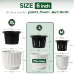 T4U 6 Inch Self Watering Pots for Indoor Plants, 6 Pack Plant Pots, Self Watering Planter for Indoor Plants, Durable Plastic Pots, Flower, Succulents (6 Pack, 6", White)