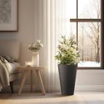 Kante Tall Round Planter Set of 2, 13 Inch Tall Decorative Planter Pots for Outdoor Indoor Garden Patio Front Porch (Black)