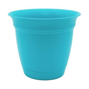The HC Companies Eclipse Round Planter With Saucer - Outdoor & Indoor Plant Pot with Drainage Holes - Lightweight, UV-Resistant Plastic Pots For Plants, Flowers & Herbs (12" Teal, Pack of 1)