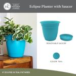 The HC Companies Eclipse Round Planter With Saucer - Outdoor & Indoor Plant Pot with Drainage Holes - Lightweight, UV-Resistant Plastic Pots For Plants, Flowers & Herbs (12" Teal, Pack of 1)