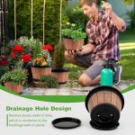 Quarut 4 Pack 10 inch Plant Pots,Upgrade Whiskey Barrel Planters with Drainage Holes & Saucer,Plastic Decoration Flower Pots Retro Design,Planters for Outdoor Indoor Garden Home Plants (Brown)