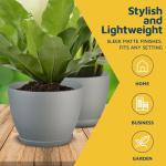 Planter Pots with Drainage Holes - Lightweight, Durable & Space-Saving Pots for Indoor and Outdoor - Versatile Functionality, Simple Modern Design, Set of 5 Plastic Planter Pots - Gray