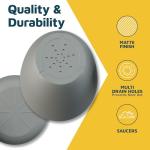 Planter Pots with Drainage Holes - Lightweight, Durable & Space-Saving Pots for Indoor and Outdoor - Versatile Functionality, Simple Modern Design, Set of 5 Plastic Planter Pots - Gray