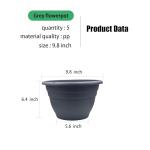 RooTrimmer Plant Pots Set of 5, 10" Outside Diameter Flower Pots, 8.5" Inner Diameter Planters with Drainage Hole, Durable Garden Pots Perfect for Indoor & Outdoor Plant Planting, Decor, Gray