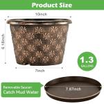 10 Inch Planter Pots for Plants, 4 Pack Plastic Large Flower Pots Indoor Outdoor, Resin Plant Pot with Drainage & Saucer, Retro Decorative Garden Pot with Removable Trays for House