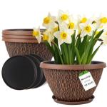 Nooulap 4 Pack 10 Inch Plant Pot, Flower Pots Outdoor with Drainage Hole & Tray, Thickened Plastic Planters for Indoor Outdoor Plants, Lightweight Modern Decorative Garden Pot with Saucer