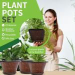 Quarut 12 Inch Pots for Plants,4 Pack Large Flower Pots with Drainage Hole & Saucer,Modern Planters for Indoor Outdoor Plants,Decorative Resin Garden Pots Brown