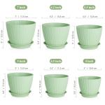 Meowell 7/6.2/5.5/5/4.5/4 inch Plant Pots, 6 Pack Flower Pots for Small Indoor Outdoor Plants, Plastic Planters with Drainage Holes and Saucers for Garden Succulent House Plants, Green