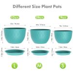 Meowell Large Plant Pots 12/10/9 inch, 3 Pack Big Flower Pots for Outdoor Indoor Plants with Water Ripples, Wide Plastic Planters with Drainage Holes and Saucers for Garden Home Decor, Blue Green