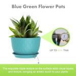 Meowell Large Plant Pots 12/10/9 inch, 3 Pack Big Flower Pots for Outdoor Indoor Plants with Water Ripples, Wide Plastic Planters with Drainage Holes and Saucers for Garden Home Decor, Blue Green