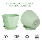 Meowell 7/6.2/5.5/5/4.5/4 inch Plant Pots, 6 Pack Flower Pots for Small Indoor Outdoor Plants, Plastic Planters with Drainage Holes and Saucers for Garden Succulent House Plants, Green