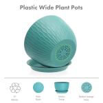 Meowell Large Plant Pots 12/10/9 inch, 3 Pack Big Flower Pots for Outdoor Indoor Plants with Water Ripples, Wide Plastic Planters with Drainage Holes and Saucers for Garden Home Decor, Blue Green