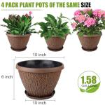 Nooulap 4 Pack 10 Inch Plant Pot, Flower Pots Outdoor with Drainage Hole & Tray, Thickened Plastic Planters for Indoor Outdoor Plants, Lightweight Modern Decorative Garden Pot with Saucer