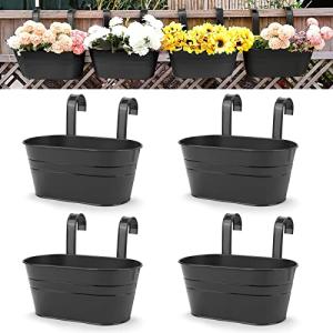 OGIMA 4pcs Hanging Flower Pots, Metal Iron Wall Planter Indoor/Outdoor for Railing Fence Balcony Garden Home Decoration with Detachable Hooks