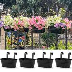 OGIMA 4pcs Hanging Flower Pots, Metal Iron Wall Planter Indoor/Outdoor for Railing Fence Balcony Garden Home Decoration with Detachable Hooks