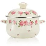 SOUJOY Enamel Stockpot with Lid, 2.8 Quart Retro Cooking Pot, Vintage Floral Stew Bean Simmer Pot with Handle, Kitchen Soup Pot, Safe for Induction Cookers, Gas Stove