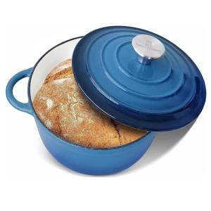 Trustmade 4.5 QT Cast Iron Dutch Oven, Enamel Coated Cookware Pot with Self Basting Lid for Home Baking, Braiser, Cooking, Blue