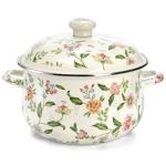 Jucoan 5 Quart Enamel Stockpot with Lid, Green Floral Enamelware Simmer Pot Cooking Pot with Dual Handles for Stovetop, Large Soup Pot Gift for Wedding Housewarming Bridal Shower